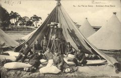 VINTAGE POSTCARD Life With the interior Camp of a Militaria Tent