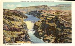 VINTAGE POSTCARD Nevada Boulder Prejudice Mountain Fortification in Distance