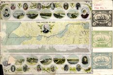 CPA Canal Maritime De Suez Egypte avec timbres canal de Suez 1c 5 c et 20c