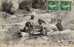 VINTAGE POSTCARD Bousaada In the River Children