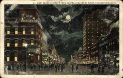 VINTAGE POSTCARD West Federl Street From Central Public garden By Night Youngstown