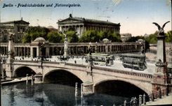 VINTAGE POSTCARD Berlin Friedrichsbrucke Und Nationalgalerie Tram