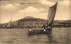 CPA Napoli Panorama Del Mare Bateau