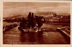 VINTAGE POSTCARD Geneva Island Rousseau And Mont Blanc