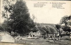 VINTAGE POSTCARD In Auvergne In front of the Thatched cottage