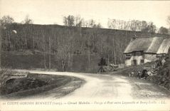 VINTAGE POSTCARD Cut Gordon Bennett 1905 Circuit Michelin Turn And Bridge Between Laqueille And Automobile Bourg Lastic