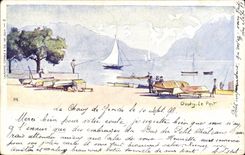 VINTAGE POSTCARD Ouche the port Illustrateur Chart 1898 Fishes Sinning