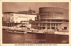 VINTAGE POSTCARD International exhibition Paris 1937 Houses of Belgium of Switzerland seen of the bridge of Iena