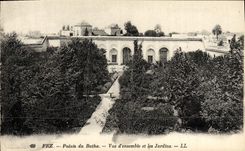 Paladar de Fes de la POSTAL de la VENDIMIA del cuadro total de Batha y de los jardines