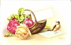 CPA Fantaisie Fleurs Oiseau