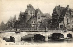 Escuela de Estrasburgo de la POSTAL de la VENDIMIA de chicas jóvenes