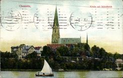 VINTAGE POSTCARD Chemnitz Kirche MIT Schlossteich