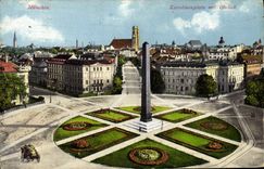 CPA Munchen Karolinenplats Mit Obelisk