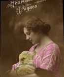 VINTAGE POSTCARD Fantasy Woman Easter Lamb Sheep
