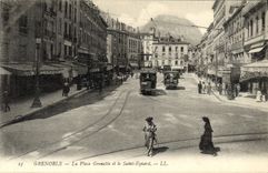 POSTAL Grenoble de la VENDIMIA el lugar de Grenette y Saint la tranvía de Eynard