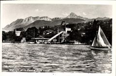 VINTAGE POSTCARD Evian the Beach and the Tooth of Oche