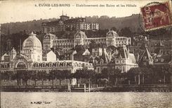 VINTAGE POSTCARD Evian Les Bains Establishment of the Baths and the Hotels