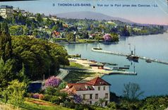 VINTAGE POSTCARD Thonon Les Bains Seen On the Port Taken Of the Concise one