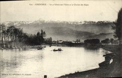 CPA Grenoble Le 4eme genie sur l'Isere et la chaine des Alpes Militaria 