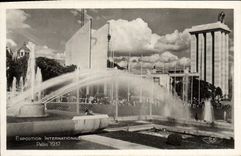 VINTAGE POSTCARD International exhibition Paris 1937 Gardens and basins of Trocadero Houses of Norway and Germany