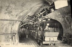 VINTAGE POSTCARD Paris the Sewers Visits in the tip truck TOP Train