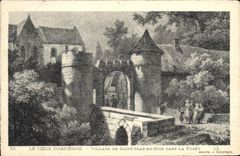 POSTAL de la VENDIMIA la aldea de Compiegne del viejo hombre de Jean Saint de la madera el taladro
