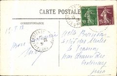 POSTAL de la VENDIMIA la aldea de Compiegne del viejo hombre de Jean Saint de la madera el taladro