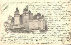 Castillo de la POSTAL de la VENDIMIA de la publicidad del castillo de Pierrefonds el periódico de la calle Drouot de las señoras jovenes