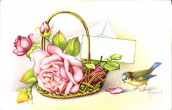 CPA Fantaisie Fleurs oiseau