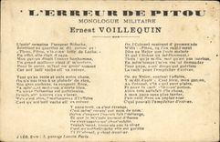 VINTAGE POSTCARD the error of military Pitou Monolog Ernest Voillequin Militaria