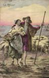 VINTAGE POSTCARD Fantasy the return Sheep Shepherd Shepherdess