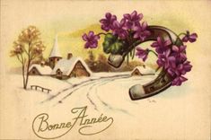 CPA Fantaisie Fleurs Fer a cheval