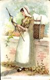 VINTAGE POSTCARD Fantasy Lorraine Woman Ropemaking machine
