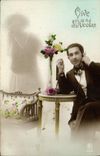 VINTAGE POSTCARD Fantaisie Man Telephones