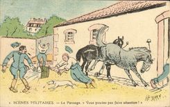 VINTAGE POSTCARD Fantasy military Scenes grooming Jarry Horses