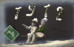 CPA Fantaisie Enfants Annee 1912 Luge
