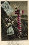 CPA Fantaisie Enfant Alsace Colombe