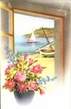 CPA Fantaisie Fleurs Bateau