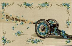 VINTAGE POSTCARD Prosit Neujahr Canon Militaria