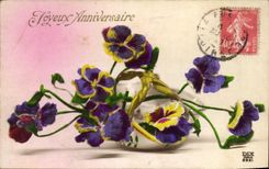 CPA Joyeux Anniversaire Fleurs