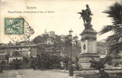 VINTAGE POSTCARD Genova Piazza Principle Collar Monumento Al Duca Di Galliea