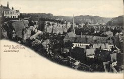 VINTAGE POSTCARD Luxembourg Rocks of the Glass of bier and Munsterkirche