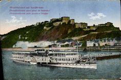 VINTAGE POSTCARD Ehrenbreitstein put Schiffbrucke Bateau