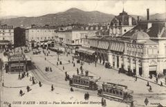 Lugares Massena de la POSTAL de la VENDIMIA Niza y las tranvías del casino