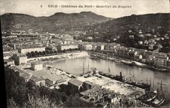 Niza interior de la POSTAL de la VENDIMIA del districto portuario de los barcos de Riquier