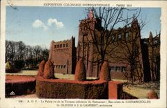 VINTAGE POSTCARD Fair Colonial International Paris AOF the palate seen of the lower terrace of the restaurant