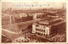 POSTAL París de la VENDIMIA y su panorama de las maravillas en el lugar de Chatelet
