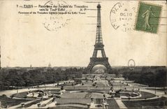 CPA Paris Panorama Des Jardins Du Trocadero Vers La Tour Eiffel