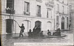 VINTAGE POSTCARD Floods Of Paris Street Of Lille Rescue Of a Woman And a Young girl