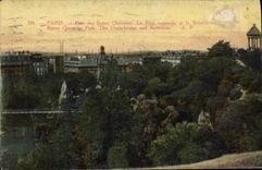 VINTAGE POSTCARD Paris Park Of the Chaumont Hillocks the Suspended bridge and the View-point